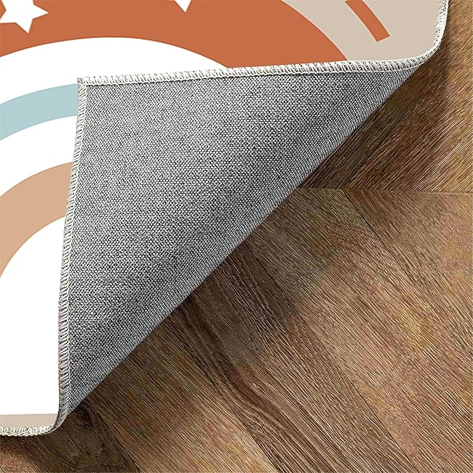 Machine Washable Rainbow Rugs Bedroom Fluffy Plush Soft Area Rugs Star Rainbow Patterns Living Room Non-Slip Indoor Flooring Kids Girls Boys Home Decor Aesthetics 2x4ft