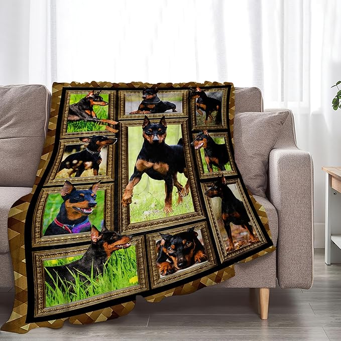 Cute Doberman Blanket for Girls Boys Doberman Pinscher Dog Throw Blankets Soft Cozy Warm Fuzzy Fleece Funny Puppy Bedding Flannel Throws Stuffed Animal Gifts for Kids Men Women Bedroom Decor 60"x50"
