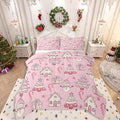 Feelyou Pink Christmas Comforter Set Toddler Size Xmas Tree Snowman Bedding Set for Kids Boys Girls Star Gift Duvet Quilt Candy Cane Bedroom Decor Microfiber 2 Pcs with 1 Pillow Cases