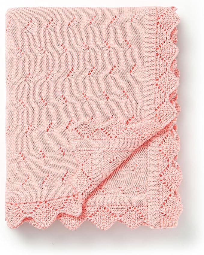 Baby Blanket 100% Cotton Knit Swaddle Soft Newborn Receiving Blanket Cozy for Boy/Girl Crib,Stroller Pink 40x30in