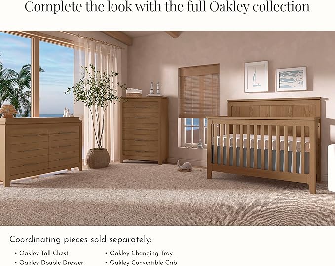 Evolur Oakley Double Dresser – 6 Drawer Nursery & Bedroom Dresser, Solid Poplar Wood Storage Organizer, Hickory Finish, Durable Modern Design