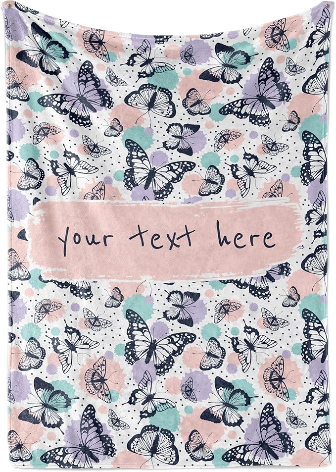 Personalized Butterfly Blanket | Custom Baby Girl Stuff Soft Customized Throw Blankets for Girls Monogrammed Name Plush Gifts Newborn Toddler or Kids 30x40 Fleece, 30''x40'' Fleece