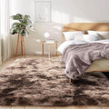 5x7 Shag Area Rug - Fluffy Fuzzy Nursery Kids Girls Room Rug - Soft Plush Furry Bedside Carpet - Tie-Dyed Brown