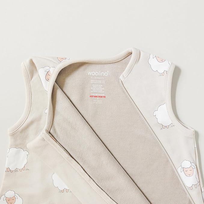 Woolino Merino Wool and Organic Cotton Baby Sleeping Bag - 4 Season Classic Sleep Sack - Two-Way Zipper Sleeping Bag for Baby and Toddler - 0-6 Months - Sheep