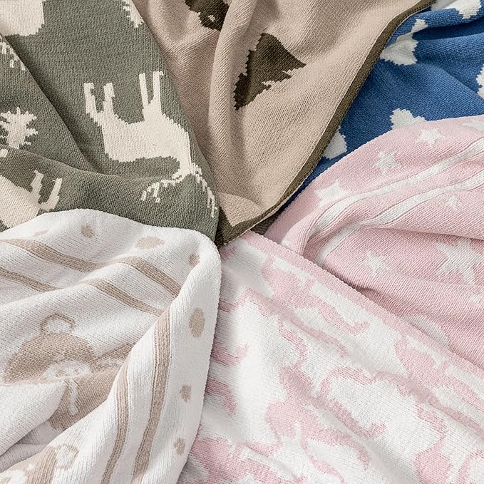 Berkshire Baby Blanket,Ultra-Plush Reversible Chenille Knit Toddler Blanket,Cute Pattern Nursery Crib Blanket,Ideal Baby Gift(30x40 Inches,Dino WalkKalamata)