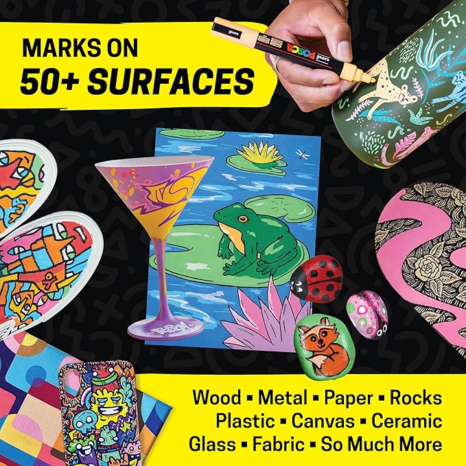 Posca Exclusive Holiday Paint Markers Gift Set of 62 with Case, Great for Kids and Adults, For Coloring Christmas Decorations, Canvas, Glass or Wood, Includes 350, 1MR, 1M, 3M, 5M, 7M, 8K, & 17K