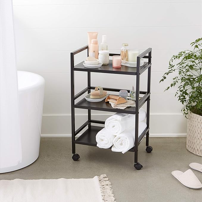 Amazon Basics 3-Tier Metal Rolling Cart, Black