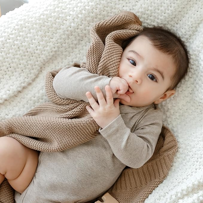 Heritage Knit Organic Cotton Receiving Swaddle Blanket for Boys - 100% Organic Soft Luxury Cotton Warm Cuddle Swaddling Blanket for Newborns Infants Toddler 36" x 32" (0-2Yrs - Denim Blue)