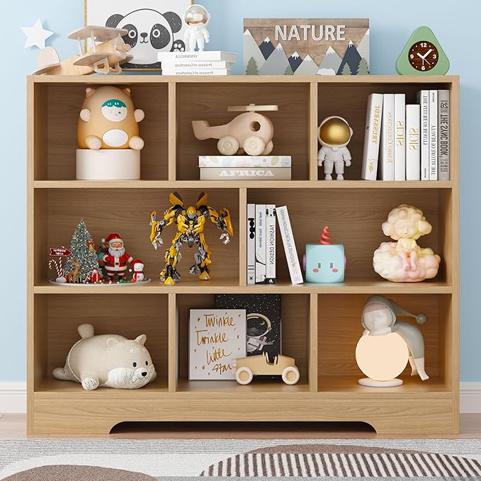 Kids Book Shelf Set of 2, 8 Cubes Storage Organizer Montessori Shelf, 3-Tier Wooden Kids Bookcase, Toy Storage Organizer for Children, Toddler Bookshelf Cube Shelf for Kid’s Room, Classroom