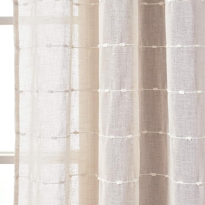 Lush Decor Farmhouse Textured Grommet Sheer Window Curtain Panel Pair, 38"W x 84"L, Beige