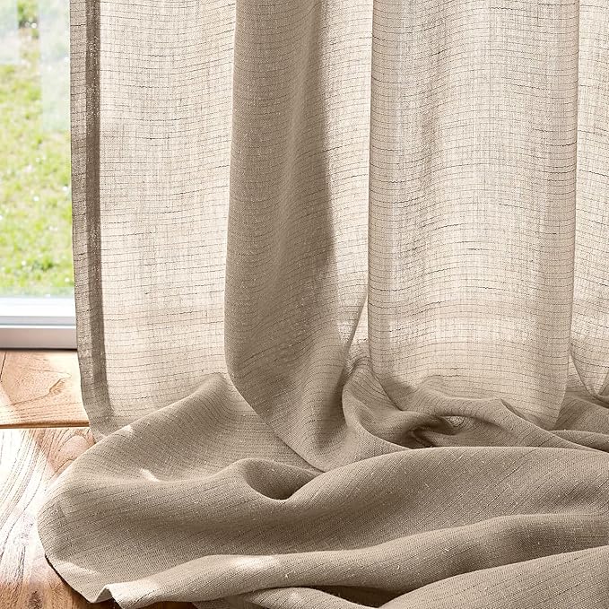 jinchan Taupe Linen Blend Curtain 120 inch Extra Long 1 Panel Extra Long for Sliding Door, Light Filtering 100 inch Extra Wide Patio Door Drape with Rod Pocket Back Tab(100W x 120L, Taupe)