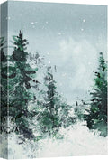 SIGNWIN Canvas Print Wall Art Woodland Nursery Decor Winter Snow Watercolor Pine Tree Forest Nature Illustrations Modern Art Decorative Landscape Colorful for Living Room, Bedroom, Office - 32"x48"