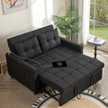 52" Sleeper Sofa with Pull-Out Bed, 3-in-1 Convertible Sofa Bed, Loveseat with Stepless Adjustable Backrest and Side Pocket, for Living Room Dorm Apartment, Linen, Black