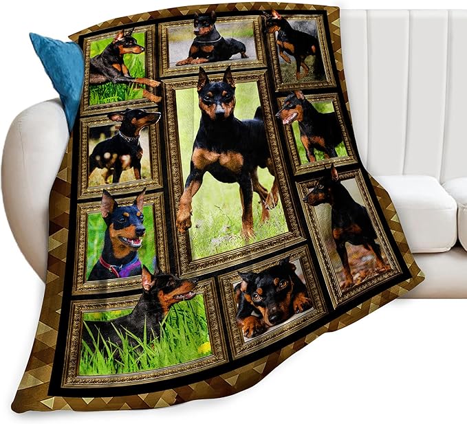 Cute Doberman Blanket for Girls Boys Doberman Pinscher Dog Throw Blankets Soft Cozy Warm Fuzzy Fleece Funny Puppy Bedding Flannel Throws Stuffed Animal Gifts for Kids Men Women Bedroom Decor 80"x60"