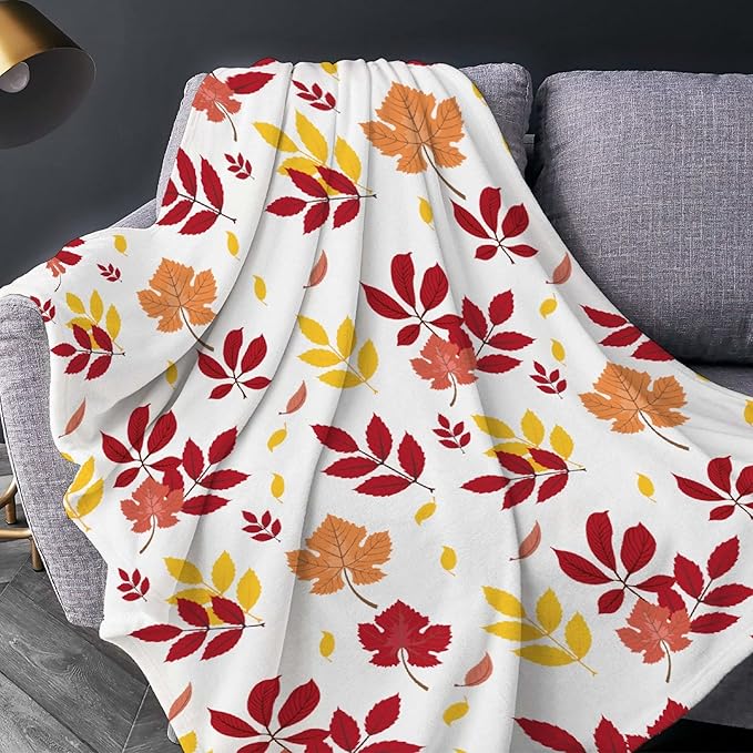 Thuswarm Autumn Colorful Pecan Leaf Flannel Blanket for Autumn Winter Gifts Warm Cozy Soft Funny Print Throw for Bed Couch Sofa 80”×60” Large for Adult