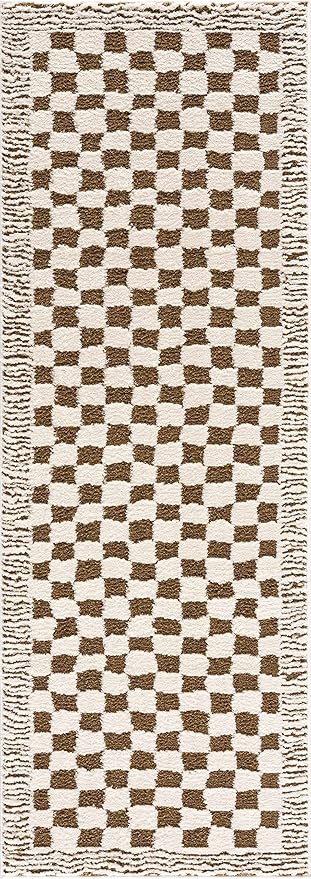 Hauteloom Leryn Living Room, Bedroom Area Rug - Checkered - High Pile - Bone - 7'10" x 10'