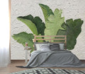 XMPMBM-Hand-Painted Banana Leaf Art Fabric Wallpaper Graffiti Green Leaf Living Room Bedroom Bathroom Wall Mural-W 176" X H 113"（138 Square Foot）