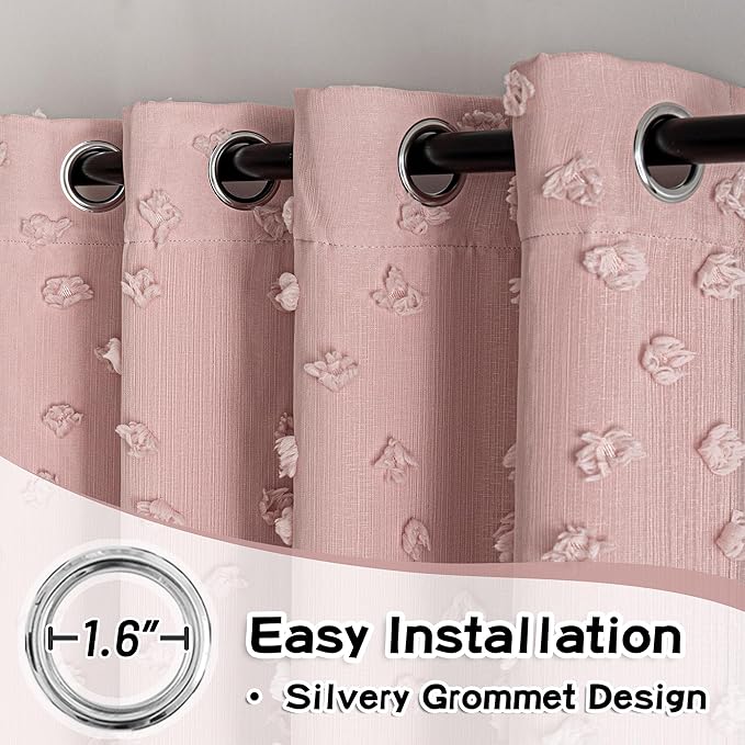 MYSKY HOME Pink Curtains for Girls Bedroom 84 Inches Long Blackout Nursery Curtains Double Layer Pink Pom Pom Sheer Overlay for Kids Toddler Grommet Privacy Room Darkening Window Drapes 52" x 84"