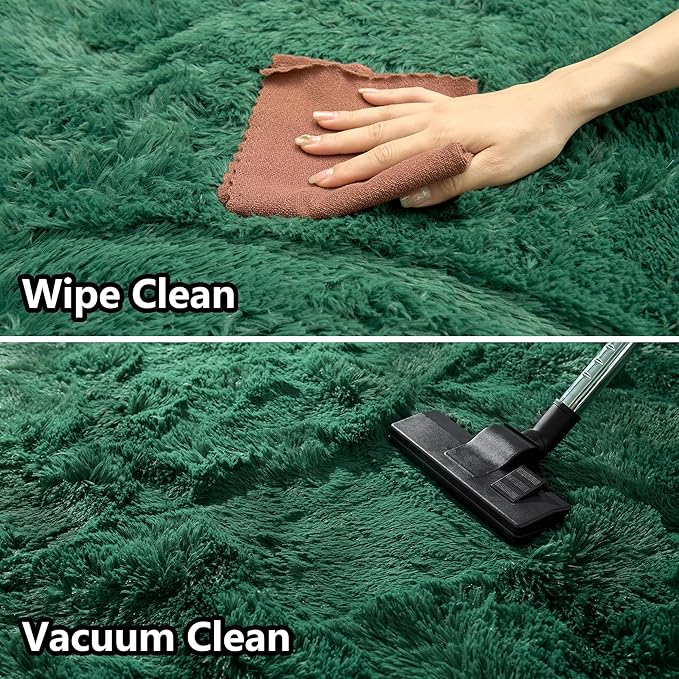 Fluffy Rug Washable 5x7 Feet, Emerald Green Nursery Rug for Baby Girl Play Room Cute Large Rugs for Living Room