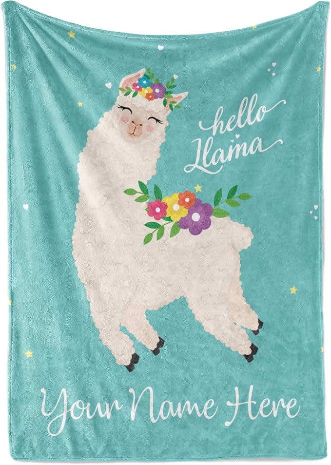 Personalized Llama Throw Blanket with Custom Name for Kids, Women, or Adults, Cute, Comfortable, and Plush with Soft Colors for Bedding, Home Decor, or Travel (Fleece 60x80)