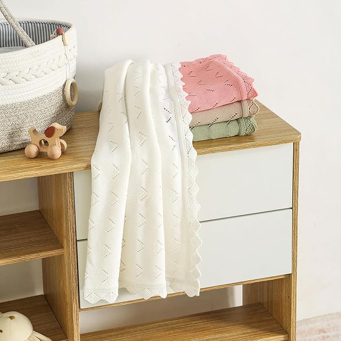 Baby Blanket 100% Cotton Knit Swaddle Soft Newborn Receiving Blanket Cozy for Boy/Girl Crib,Stroller Khaki 40x30in