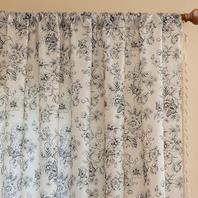 ENJOYBRIDAL Floral 63 Inch Curtains 2 Panel Set Boho Vintage Drapes for Bedroom Semi Sheer Living Room Short Window Curtain Panels Farmhouse Flower Print Rod Pocket Cute Window Treatments