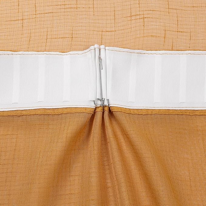 Mustard Gold Sheer Curtains 108 Inches Long 2 Panels, Textured Linen Look See Through Drapes, Vintage Yellow Light Filtering Window Sheers, Pinch Pleat Sliding Glass Door Curtain
