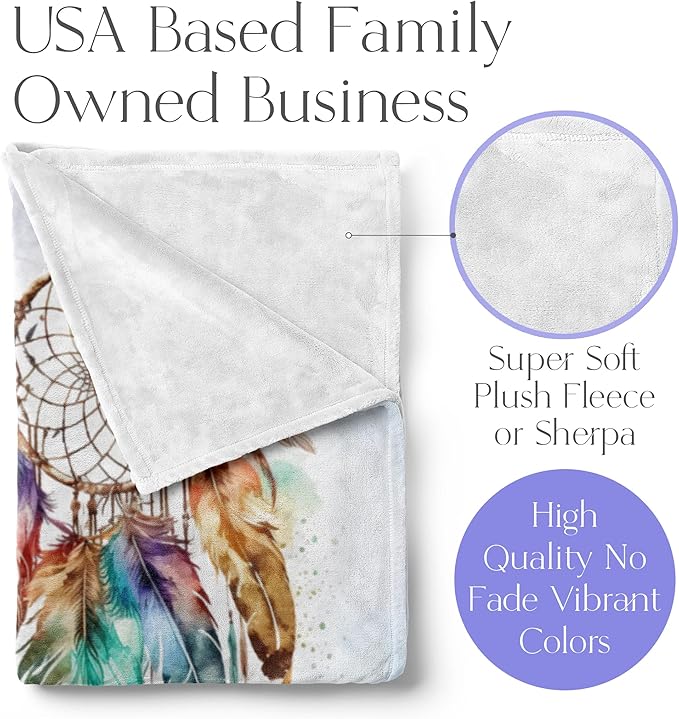 Personalized Dream Catcher Blanket with Colorful Boho Feather Graphic, Cute Custom Name Throw for Kids or Adults, Soft and Plush, Birthday Gift for Women or Men, Big Colorful (Fleece 30x40)