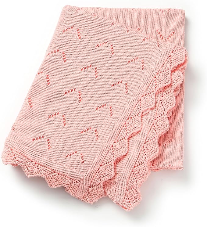 Baby Blanket 100% Cotton Knit Swaddle Soft Newborn Receiving Blanket Cozy for Boy/Girl Crib,Stroller Pink 40x30in