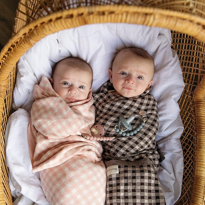 Checkered Baby Blanket Swaddle - 100% Soft Cotton Quilt Swaddling Stroller Blanket for Nursery Bed Shower Baby Gift Registry for Newborns Toddlers Boys & Girls (Plaid - Beige)