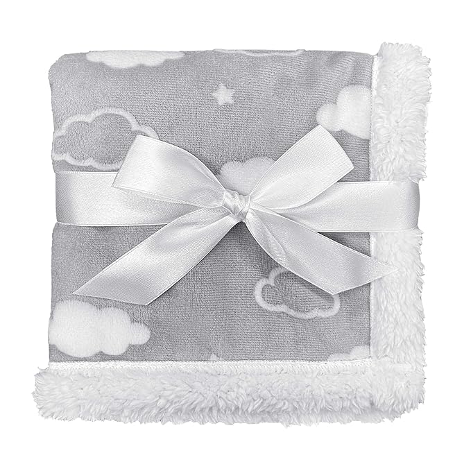 American Baby Company Heavenly Soft Chenille Sherpa Security Blanket, Gray, 14" X 14", Warm and Cozy for Boys and Girls