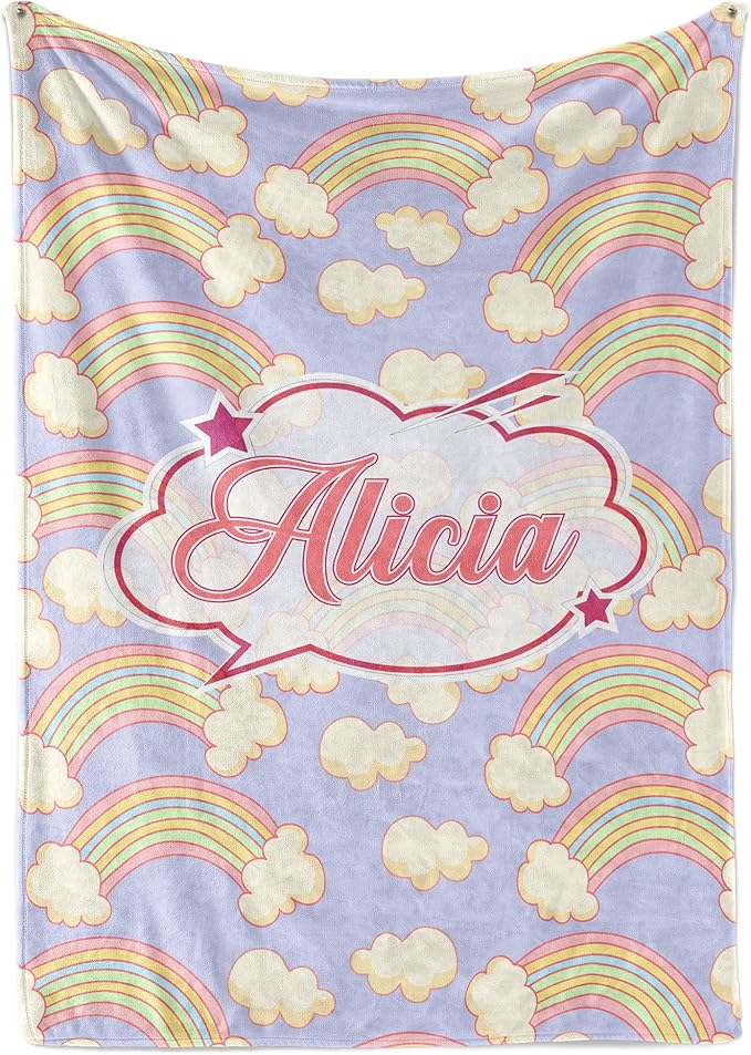 Personalized Rainbow Blanket for Girls | Kids Rainbow Unicorn | Custom Plush Fuzzy Rainbow for Toddler | Customized Little Girl Throw Blankets | Girl Sofa Bed Birthday | Sherpa 50x60