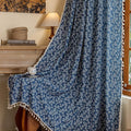 ENJOYBRIDAL White Floral Curtains 84 Inch Long Semi Sheer Navy Blue Drapes Decor Farmhouse Bedroom Tassel Window Curtains 2 Panel Sets Boho Rod Pocket Living Room Aesthetic Window Treatments