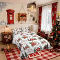 Merry Christmas Kids Bedding Set Queen Size,Poinsettia Winter Xmas Pine Tree Comforter Set,Snowflake Rustic Farmhouse Quilt Comforter,Red Green White Bedroom Duvet Insert,2 Pillowcases