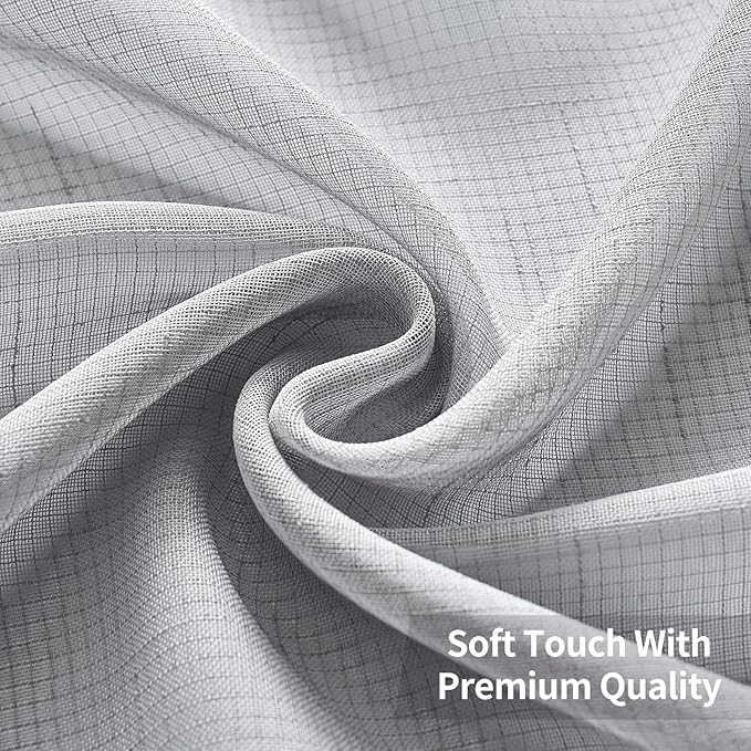 MIULEE 2 Panels Natural Linen Semi Sheer Window Curtains Elegant Solid Light Grey Drapes Grommet Top Window Voile Panels Linen Textured Panels for Bedroom Living Room (52X96 Inch)