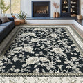 Black Farmhouse Washable 9x12 Area Rugs for Living Dining Room Bedroom Office Kitchen Table Large Rug for Under Table, Beige Cream Taupe Sketch Pattern Floral Vintage Boho Farmhouse Home Decor