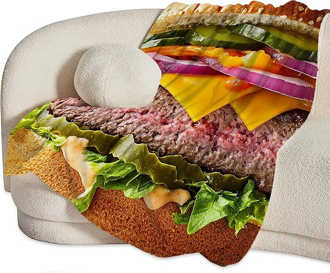 Hamburger Blanket for Girls Boys Funny Food Burger Throw Blankets Soft Cozy Warm Fuzzy Fleece Cheese Beef Pickles Bedding Flannel Throws Stuff Gifts for Kids Men Women Bedroom Decor 50"x40"