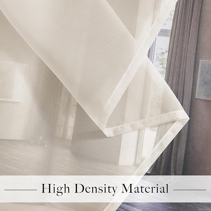 RYB HOME Khaki Sheer Curtains, Light Filtering Extra Long Grommet Top Elegant Window Panels, Airy & Breathable Voile Sheer Drapes for Large Window, Living Room, Bedroom, 54W by 96L, Set of 4