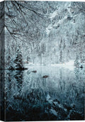 SIGNWIN Canvas Wall Art Woodland Nursery Decor Magical Winter Reflection Lake Nature Forest Photography Realism Rustic Scenic Dramatic Multicolor Cool for Living Room - 12"x18" inches