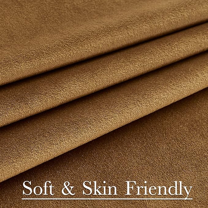 StangH Gold Brown Curtains for Living Room 105 inches Long Soft Velvet Blackout Thermal Insulated Window Drapes for Bedroom Heavy Thick Privacy Panels, W52 x L105, 2 Panels