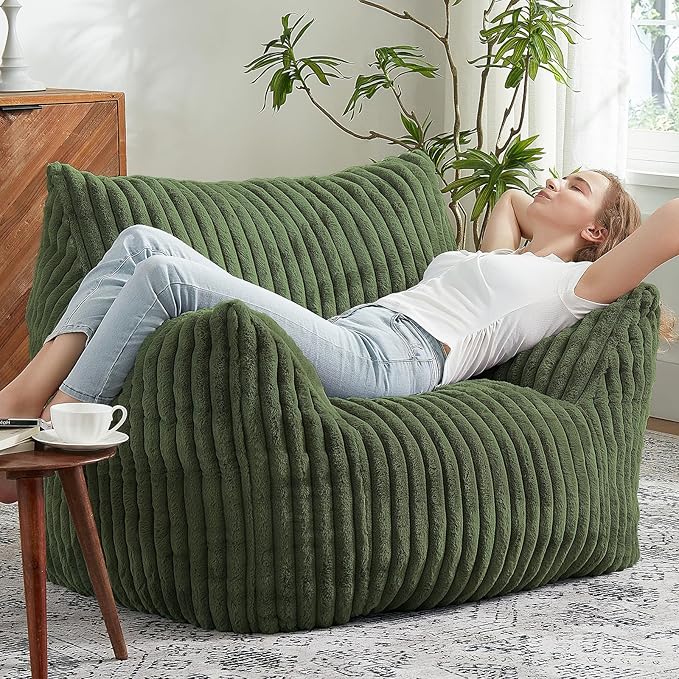 Giant Bean Bag Chairs for Adults with Filling Plush Fluffy Bean Bag Chairs for Teens with Armrests Comfy BeanBag Lazy Couch Sofa Chair for Bedroom Living Room Reading (Green, L-for Adults)