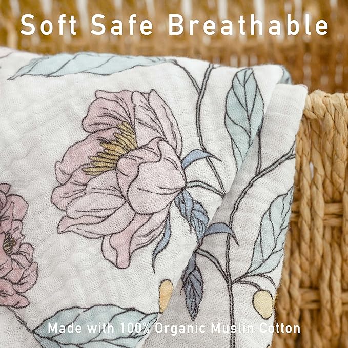 Muslin Swaddle Blankets for Newborn, 3 Pack Breathable Soft Receiving Blanket, Large 38 x 40 inches Swaddle Wrap Burping Clothes, Essentials Infant Shower Items, Toddler Gift (Cute Flower, 3 Pack)
