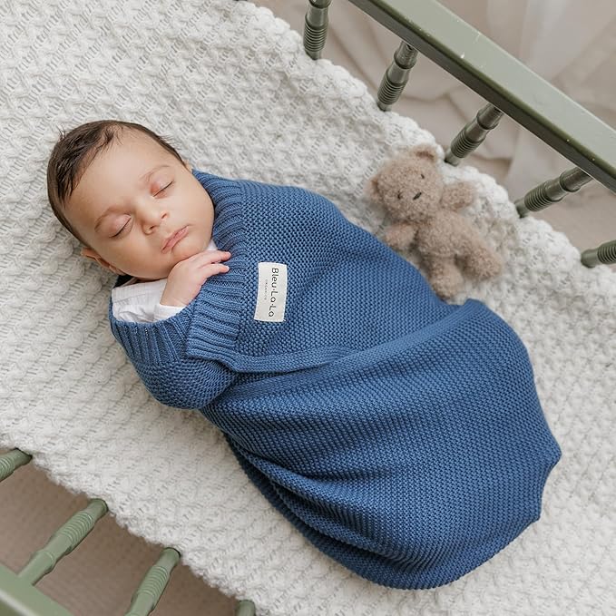 Organic Cotton Heritage Knit Receiving Blanket for Boys - 100% Luxury Soft Organic Cotton - Warm Cozy Swaddle Cuddle Blanket for Newborns Infants & Toddlers (0-2Yrs - Sky Blue)