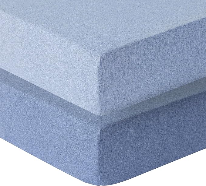 Dreamology Mini Crib Sheets for Boys,Girls,100% Cotton Crib Sheets,2 Pack,Baby Mattress Sheets,Pack and Play Sheets,Pack n Play Sheets,Crib Sheet,24 x 38 Mini Crib Sheets | Denim Blue and Sky Blue