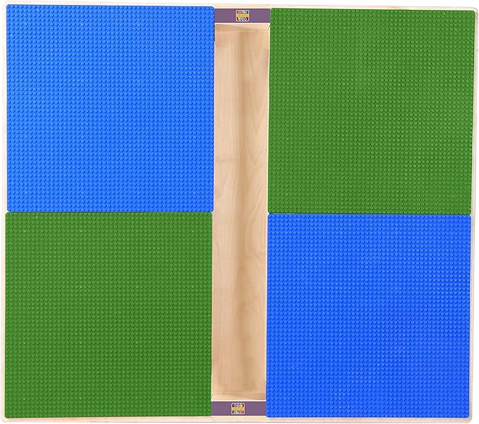 Contender Time-2-Play 35" Square Blue and Green Birch Plywood Montessori School Activity Compatible with Duplo Table with Trough for Kids with 18" Long Wood Legs