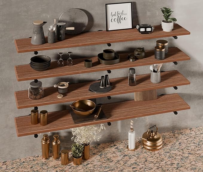 IEO Floating Shelves for Wall Shelf 60 inches Long 11.8" Extra Width Farmhouse Bathroom Decor Bedroom Kitchen Shelves Living Room Wall Mounted Set of 4, Rustic Brown Soild Wood