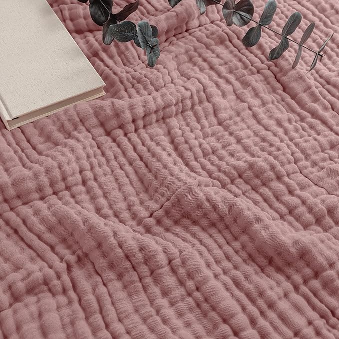 Comfy Cubs Muslin Blanket for Adults Twin 90" x 66" - 6 Layer Soft, Breathable & Lightweight Muslin Adult Blanket - Machine Washable & Designed in The US Bedding for All Seasons - Mauve