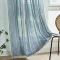 Deeprove Blue Boho Curtains 96 Inches Long for Bedroom Living Room Kitchen, Bohemian Chic Textured Embroidery, Vintage Handmade Tassels Farmhouse Decor Drapery, Rod Pocket, 1 Panel W52 x L96