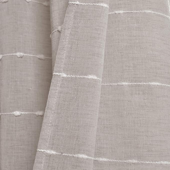 Lush Decor Farmhouse Textured Grommet Sheer Window Curtain Panel Pair, 38"W x 120"L, Gray