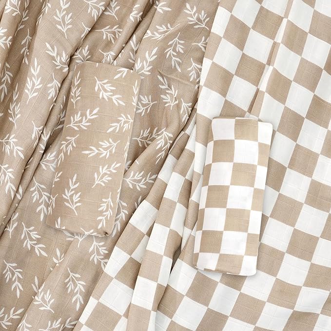 Baby Muslin Swaddle Blankets,2 Pack Receiving Blanket Baby Girl & boy,Large47 x 43 inches,Soft & Skin Friendly Swaddle Blanket Wrap(Brown)